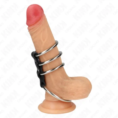Anelli per pene Kink – 4 anelli in metallo collegati da pelle