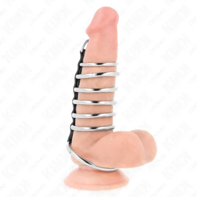 Anelli per pene Kink – 7 anelli in metallo collegati da pelle