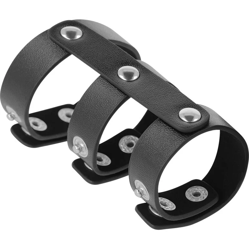 Anello Doppio Darkness – Cock harness regolabile in similpelle – foto 3