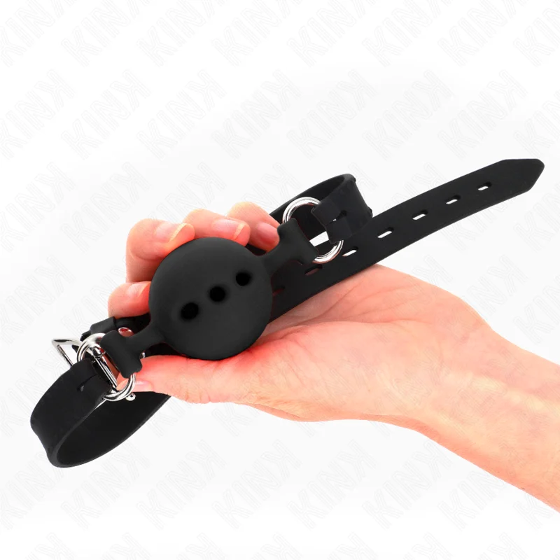Bavaglio Kink – Ball gag in silicone nero regolabile 35-51 cm – foto 3
