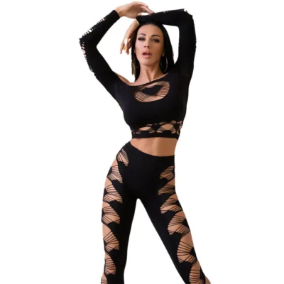 Chilirose CR 4436 – Top e leggings sexy neri senza cuciture