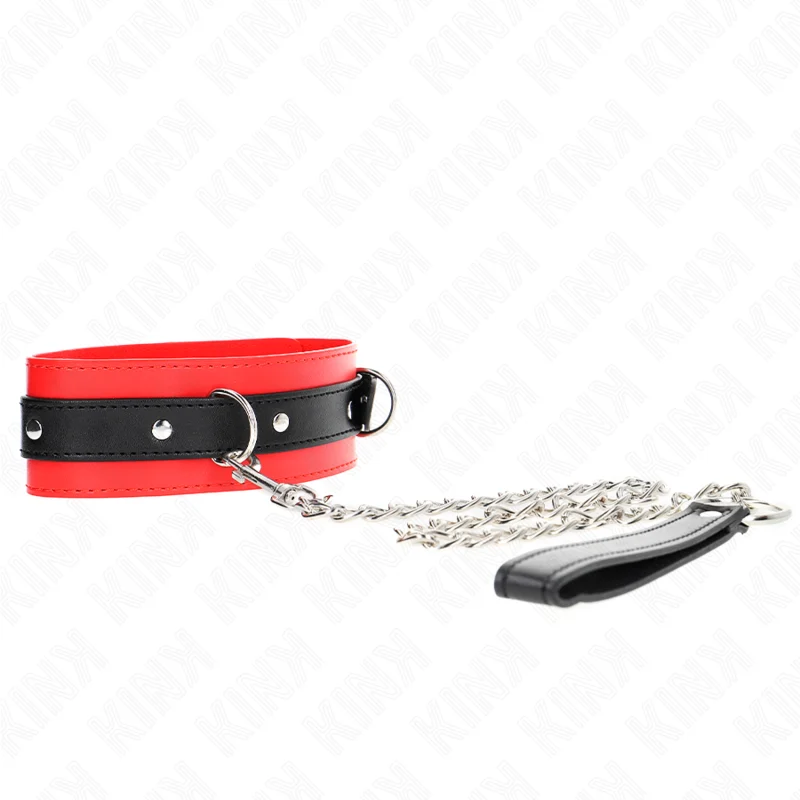 Collare bondage Kink – Collare con guinzaglio rosso e nero – foto 3