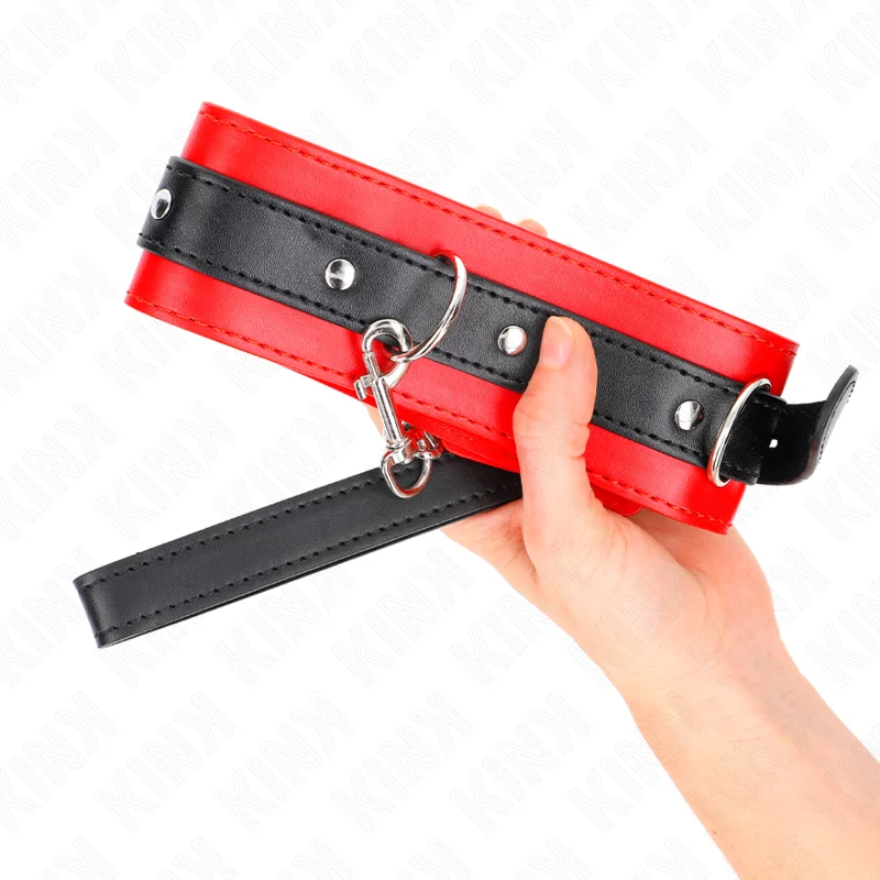 Collare bondage Kink – Collare con guinzaglio rosso e nero – foto 4