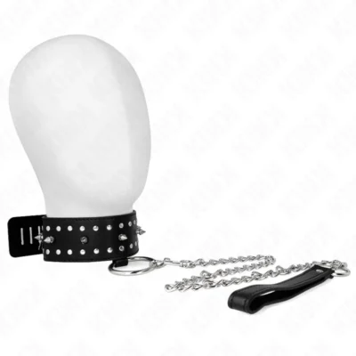 Collare con guinzaglio Kink – borchie argento, regolabile 36-43 cm