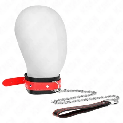Collare con guinzaglio Kink – rosso e nero regolabile 36-43 cm