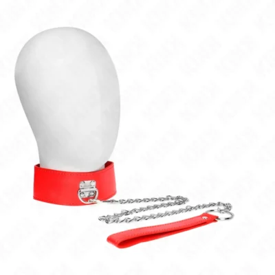 Collare con guinzaglio Kink – Rosso regolabile, 65 cm