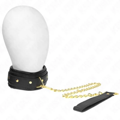 Collare Kink – Similpelle nera con guinzaglio a catena dorata