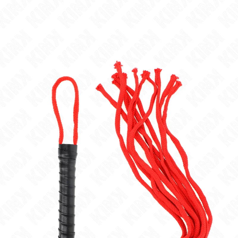 Frusta in corda Kink – Flogger rosso con manico nero 56 cm – foto 5
