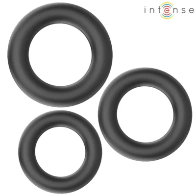 Intense Hugh – 3 anelli per pene in silicone neri