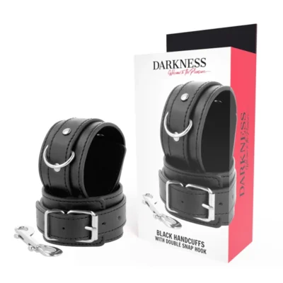 Manette Darkness – Polsini neri regolabili in pelle PVC