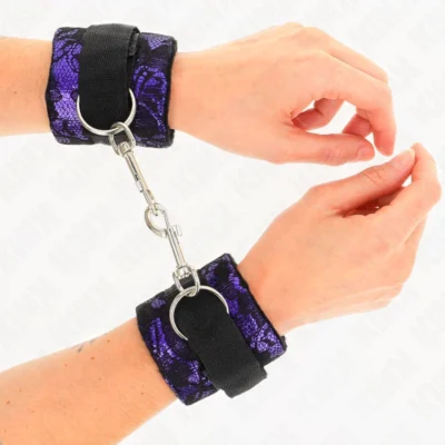 Manette Kink – Polsiere corte in pizzo viola e nero