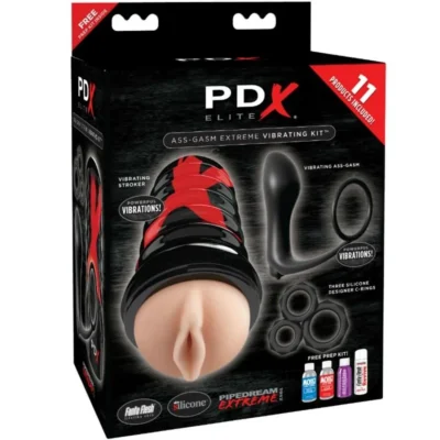 PDX Elite Ass-Gasm – Kit masturbatore con anello vibrante e plug