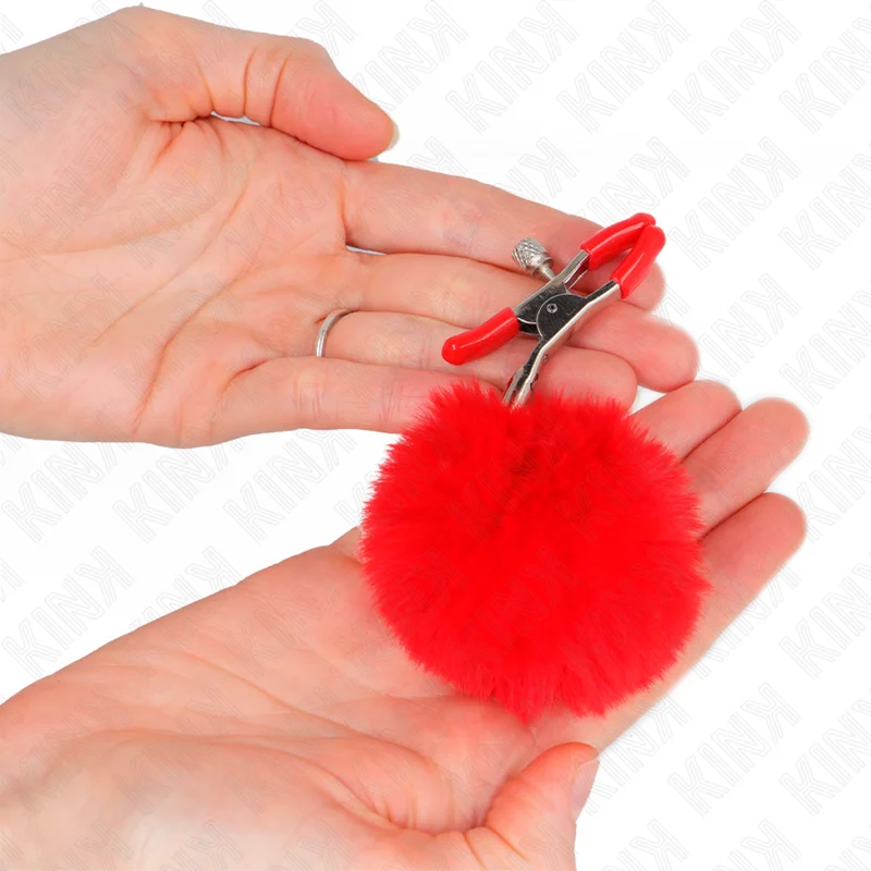 Pinze per capezzoli Kink – sfera in ecopelliccia rossa 6 cm – foto 3