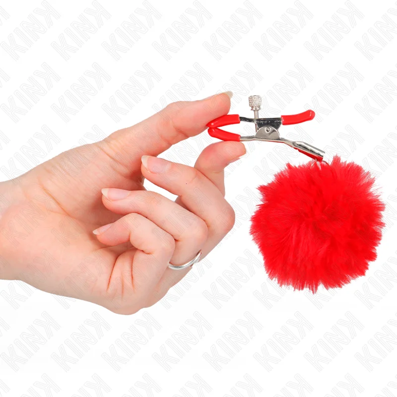 Pinze per capezzoli Kink – sfera in ecopelliccia rossa 6 cm – foto 4