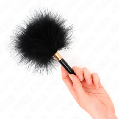 Piumino Tickle Kink – Piume nere con manico dorato 18 cm